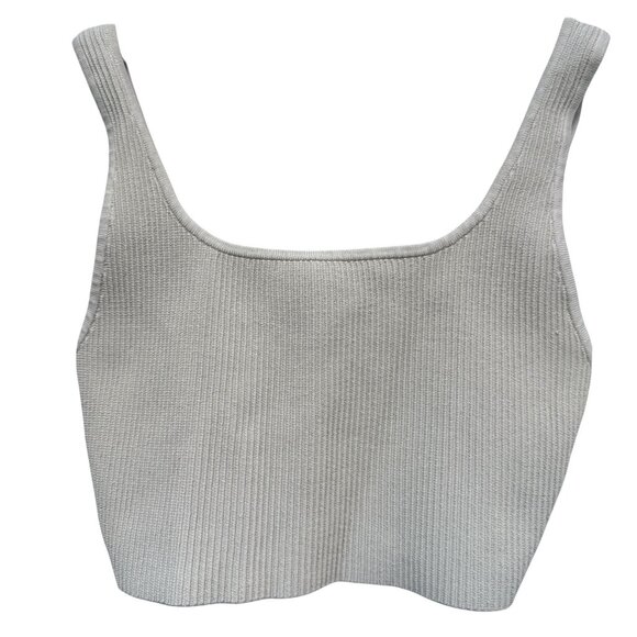 Aritzia Babaton Crop Tank Top Size Small Sculpt Rib Knit Squareneck Beige - Picture 1 of 8